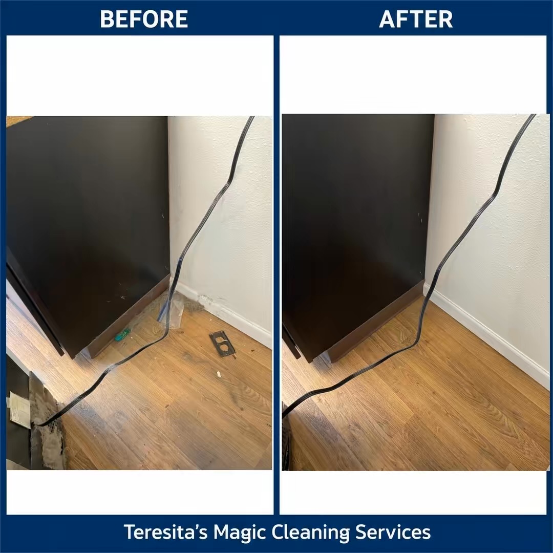 Before and after cleaning a floor corner