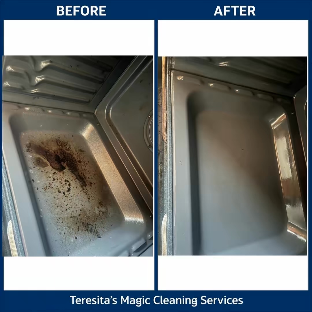 Before and after cleaning an oven interior